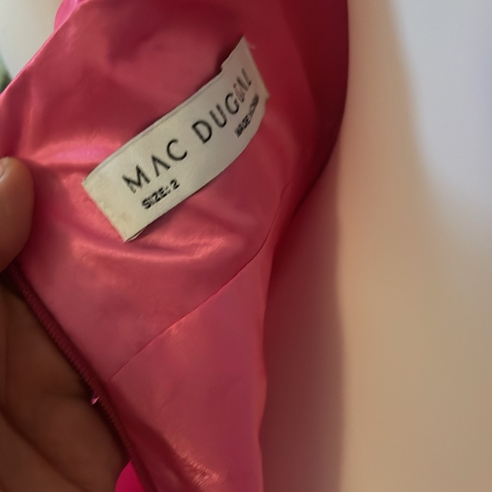 Mac Duggal Pink Ruffle Shoulder V-Neck Chiffon Gown - Picture 7 of 7